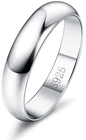 Diamday 925 Sterling Silber Ring Frauen Männer Schlicht Verlobungsring Polierte Trauring Hochzeit Glänzend Elegant Ring Silber Damen Ehering für Paar Simpel Damenring Herrenring Schmuck 4MM 52