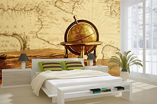 DIMEX LINE Non-Woven Photo Wallpaper Vintage Globe and Book 375 x 250 cm - Non-Woven Wallpaper, Wall Mural, Wall Art - Wallpaper for Living Room, Bedroom, Office, Kitchen