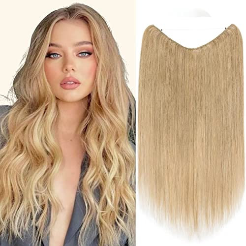 TESS 50 cm Flip In Extension Echthaar Blond, Haarverlängerung Mit Gummiband Echthaar #27 Dunkelblond Echthaar Extensions Mit Gummiband 110g Unsichtbarem Draht Dicker Schuß