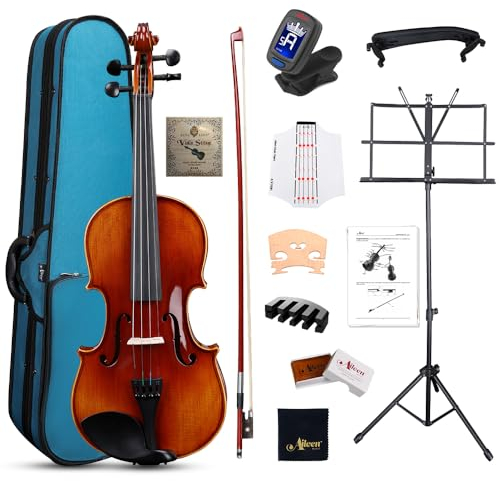 Aileen Solid Wood Violin 4/4 Full Size for Adults and Kids Age 12+, Fiddle Set for Beginners Student, Professional Violin Starter Kit with 12 Accessories (Selected European Solid Spruce and Maple)