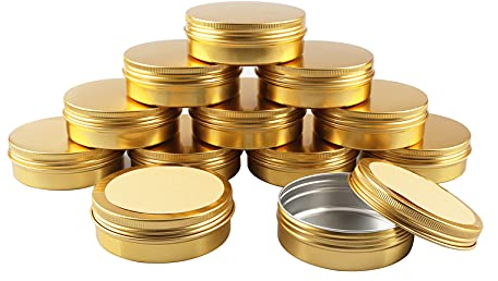 BPZXL 24Pcs Empty Gold Round 100ml Aluminium Tin Container With Screw Lid Cosmetics Pots Jars with 24Pcs Labels for Candle Cream Salve Storage DIY