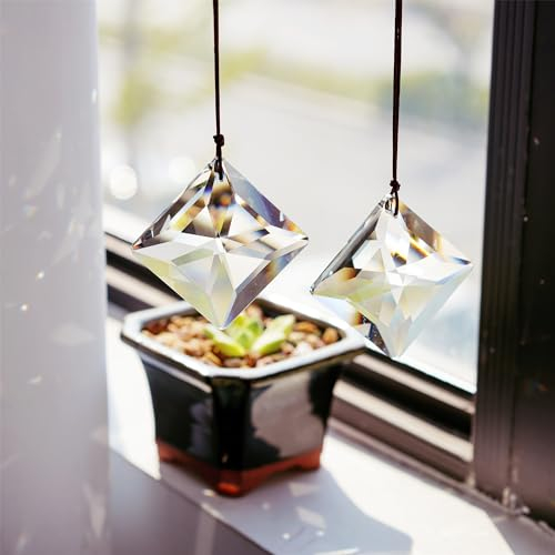 HDCRYSTALGIFTS Set mit 2,50 mm facettierten Kristallen, Sonnenfänger, Ornament, Fensterprismen, Regenbogenmacher, Kronleuchter, Kristallanhänger (quadratisch)