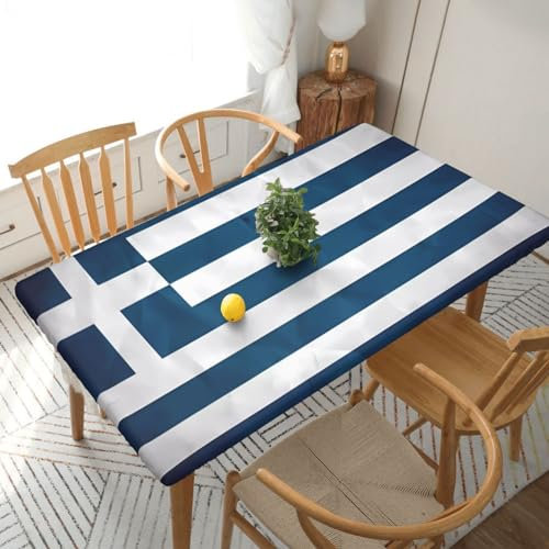 Rechteckige Tischdecke mit griechischer Flagge, wasserdicht, elastisch, für 152 cm große Tische, abwischbar, Tischdecke für Picknick, Camping, drinnen und draußen, 76,2 x 183,9 cm