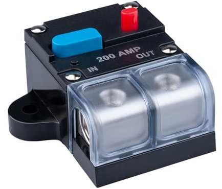 Disjoncteur 200 AMP 200A Auto Récupération Porte Fusible Inline Réarmable Bloc Convertisseur DC 12V-48V Volt Moteur Stéréo Audio Étanche Réinitialisation Manuelle pour Voiture Marine RV Bateau Camion