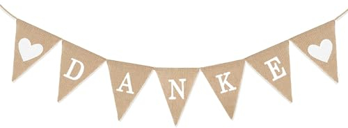 qingmeng Danke Girlande Banner, Jute Hochzeit Flagge Wimpelkette, Boho Vintage Hochzeitsdeko Deko für Hochzeit Abschied Party JGA Accessoires Frauen Hochzeitsgirlande