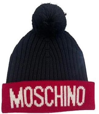 MOSCHINO Mütze aus gerippter Wolle, Uni, Schwarz, Schwarz , One size