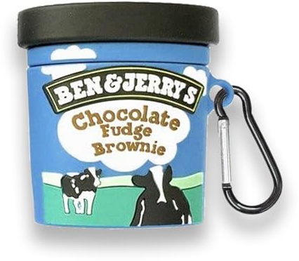 TCPENG Airpod-Hülle, AirPods1 & 2 Hülle mit Schlüsselanhänger, weiches Silikon, 3D-Hülle, niedliches Cartoon-Design, langlebig, 3D-Cartoon, lustig, stoßfest, vollständiger Schutz (B_en&Jerry's Ice