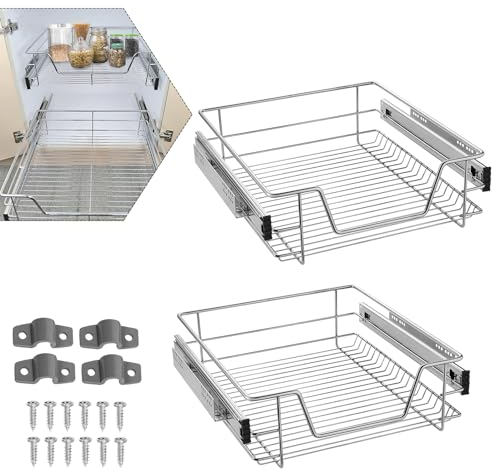 LILIIN 2 Stück Küchen Regal Teleskopschublade Aufbewahrungskörbe mit Schubladenauszüge, Schrankauszug Ausziehbare Ablage, Schrankkörbe Geeignet für 50cm Schränke(Tatsächliche Breite 47cm)