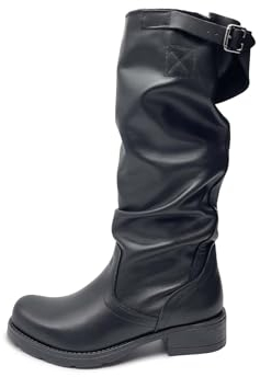 Vyjoù ®️ Stivale Biker ALTO Donna Scarpe al polpaccio in pelle VERA PELLE NERO con fibbia Made in Italy Handmade Moto (Vera Pelle nero, Sistema Taglie Calzature EU, Adulto, Donna, Numero, Media, 38)