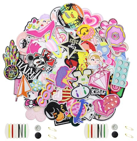 80 PCS Random Assorted Styles Embroidered Iron On Patches Embroidered Applique Patches Stickers Iron On Patches for Clothing Iron-on Patches for Clothes Backpacks Jackets Jeans Dress Hats DIY