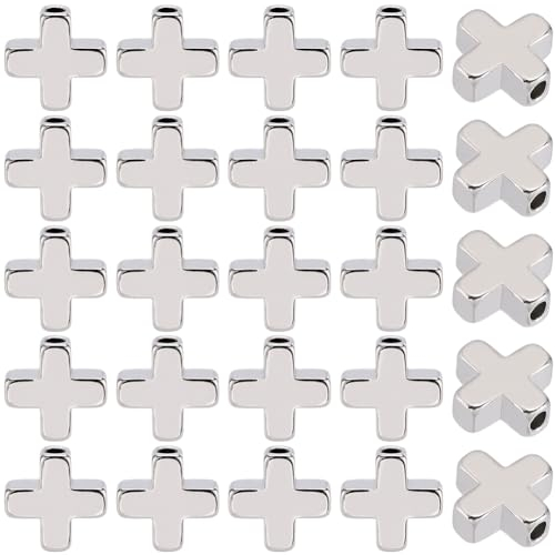 CREATCABIN 60 Pieza Cuentas Cruzadas Latón Chapado En Platino Real,Cruces Crucifijo Antiguo,Cuentas Espaciadoras,Dijes Santos,Cuentas Sueltas Pequeñas Plata,Suministros para Hacer Joyas,Accesorios,8m