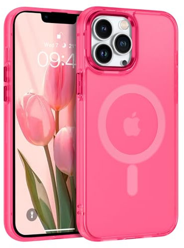 DOMAVER Case for iPhone 13 Pro, [Compatible with mag-safe] Charging Slim Magnet Design Soft TPU Bumper Anti-Yellowing Cover Hard Slim Frosted Matte Phone Cases for iPhone 13 Pro 6.1, Hot Pink