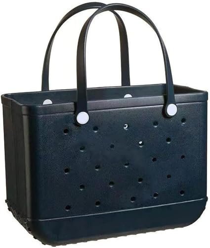 EVA Strandtasche/Große wasserdichte waschbare Sommer-Tragetasche/Gummi-Strandtasche mit Löchern/für Strand, Pool, Sport, Markt, Schwarz , L