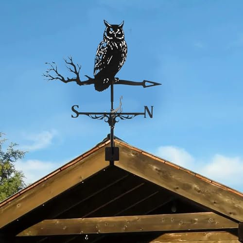 Tadoiooy Weatherervanes, Veleta, meteorología de Metal Monte de Techo de meteorología, búho meteorólogo, Veleta para el jardín, Patio, cobertizos, Patio, decoración del Patio