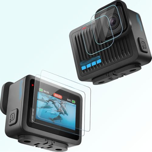 iDaPro [2Pcs Displayschutz schutzfolie für Gopro Hero 4K+[2Pcs] Objektivschutz für Go pro Hero Objektiv,Hartglas,9H Härte Glas,Kratzfest,Blasenschutz,Anti-Fingerabdruck,Einfache Installation