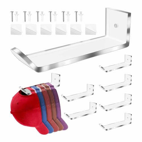 Jwthee Selbstklebende Huthaken für die Wand, 6-teilige Hutablagen für Baseballkappen, Huthalter-Aufbewahrungsorganisator, Acryl-Hutaufhänger, starker Kleber für Baseballmützen