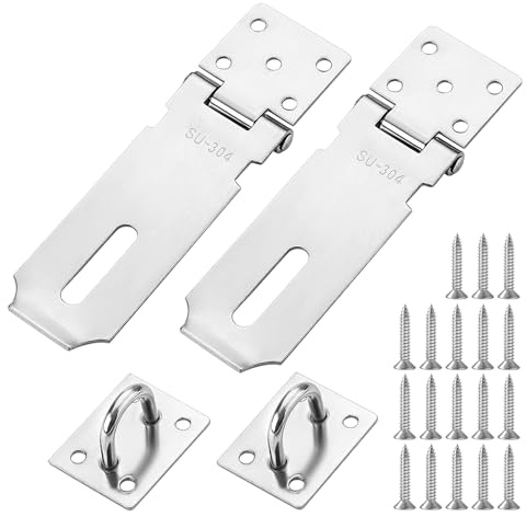2 PCS Loquet de Cadenas Agrafe, Moraillon de Cadenas en Acier Inoxydable Robuste avec Agrafe et 10 Vis, Loquet de Porte Idéal pour Sécuriser Chambres, Cuisines, Jardins, Salles de Bain et Garages