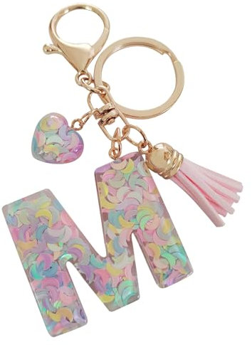 PLUSHCEWT Initial Brief Schlüsselanhänger, Harz Alphabet Schlüsselanhänger, Quaste Alphabet Brief Schlüsselanhänger Schlüsselanhänger für Geldbörse Rosa Auto Schlüsselanhänger Mode Tasche Charm (M)