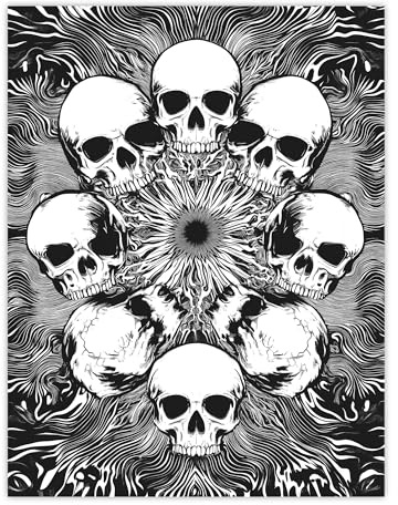 Artery8 Human Skull Ring Voodoo Circle Trippy Black White Living Room Large Wall Art Poster Print Thick Paper 18X24 Inch