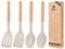 Pack of 4 Silicone Cooking Utensils Set, Non Stick Solid Spatulas and Heat Resistant Slotted Spoons with Wooden Handle, Ideal Wood Kitchen Utensils Set for Frying,Serving,Turning,Stirring (Khaki)