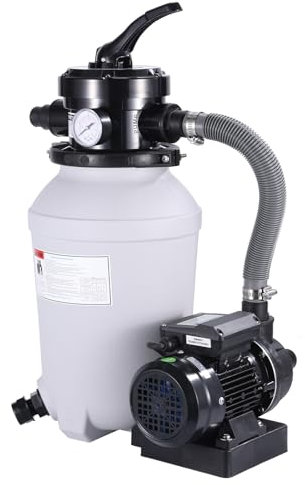 Pompa filtro sabbia piscina sistema filtro 1/4 HP pompa flusso 250 W per fuori terra 8.000 l/h, altezza massima 8 m, volume serbatoio fino a 13,6 kg, filtro per piscina con valvola a 4 vie