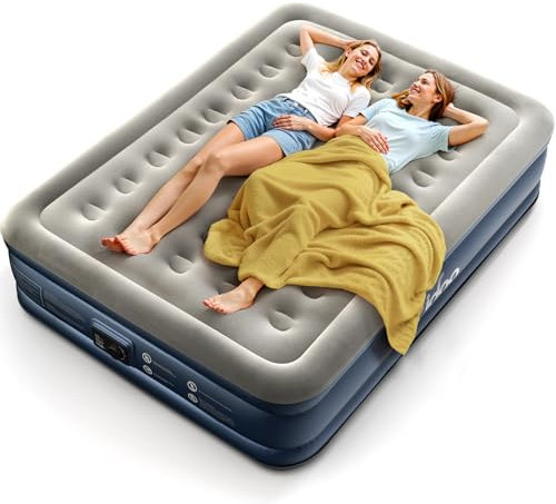 iDOO Matelas Gonflable 2 Personnes, Lit Gonflable avec Pompe Electrique Intégrée, Matelas pneumatique pour l’extérieur et Le Camping, 152 x 203 x 38 cm, 295 Kg Max