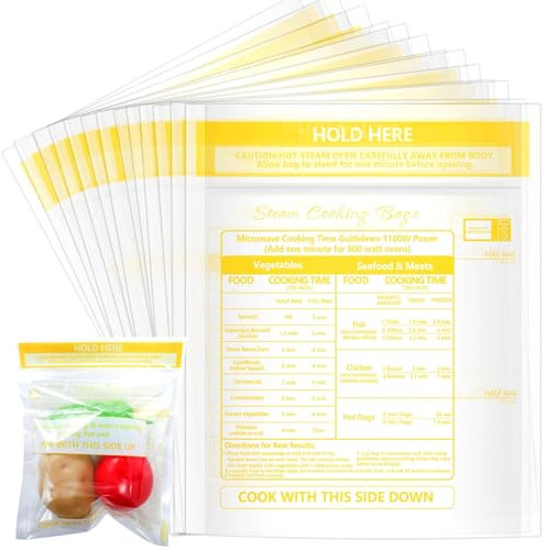 50 Pcs Microwave Steam Bags for Cooking Reusable Zipper Steam Vegetable Bag Frozen Food Heating Bags for Faster Vegetables Seafood and Meat, 7.1 X 7.9 Inches (50)