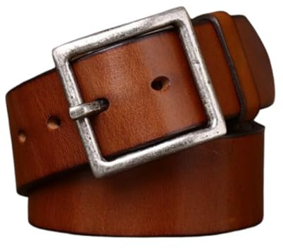 AGUTALITHIC Ledergürtel für Damen und Herren 5mm Dicke 4.3cm Breit Gürtel Vollledergürtel Jeansgürtel Antik Silber Dorn-Schließe Gürtelschließe(110cm/43, Brown)
