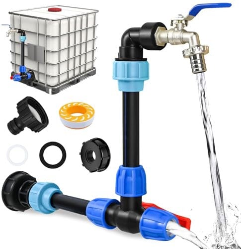 PATEMZON IBC Tank Schwanenhals, IBC Container Adapter 2 Fach, IBC Tank Verbinder Messing 3/4 Auslaufhahn, Regenfass Auslaufhahn IBC, IBC Wasserhahn Verbinder Zubehör für Regentonne, Tank, Öltank