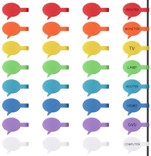 Trilancer Kabeletiketten Kabel Beschriftung Wiederverwendbar,32 St Mehrfarbige Beschreibbare Kabel-Etiketten - 3cm x 2cm Schreibfläche Zum Identifizierung von Kabel,Groß.Drähten.Vielseitige