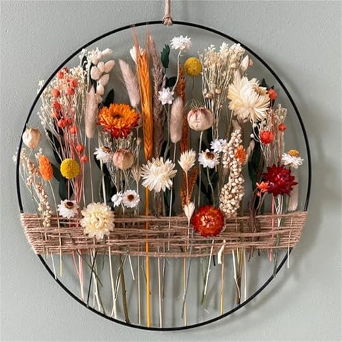 AQCQDQ Trockenblumen Kranz, Blumenkranz Deko, Simulation Blume Kreis Wanddekoration, Trockenblumen Boho Fensterdeko Hängend für Wand, Tür, Fenster Deko