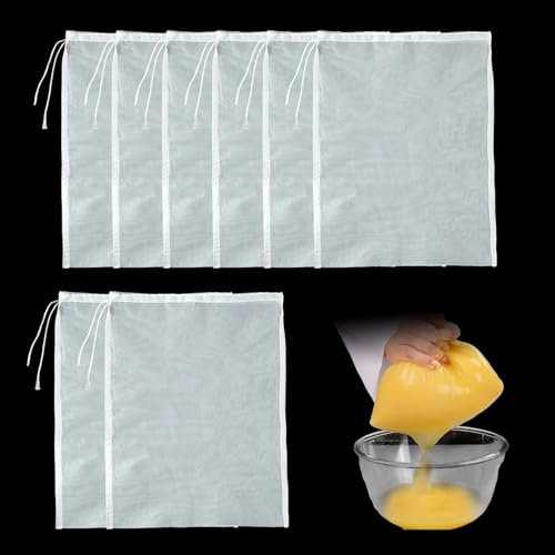 XJUDA 8 Pcs Nut Milk Bags for Straining Cheese Cloth Muslin Bags for Straining for Nut Milks, Grape Juice