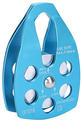 Seilrolle, Aluminium, Einzelscheibe, Bergsteigen, Klettern, große Seitenplattenrolle, robustes konkaves Design, für Outdoor-Klettern, Überleben, Arbeiten in großer Höhe, Blau, 123