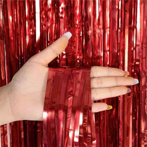 Lametta Vorhang rot - 200 x 100 cm - Glitzervorhang für Türrahmen als Silvester Deko 2027 Dekoration, Party, Hochzeit, Deko Geburtstag für Kinder & Erwachsene (Rot)