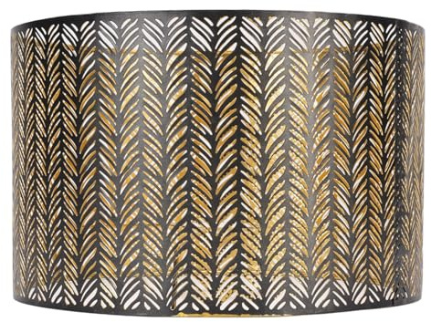 Drum Lamp Shade, Iron Hollow Out Lampshade for Table and Floor Lamps, E27 E14 Universal fit Fir Leaf Pattern Design Decorative Metal Cover for Home and Office Lighting