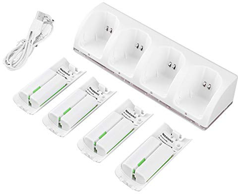 CHICIRIS Caricatore Controller per Wii - Stazione di Ricarica 4 in 1 - Include 4 Pacchi Batteria da 2800 MAh, Ideali per più Controller Wii (Batteria da 2800 mAh)
