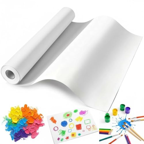 Kievano Rouleau Papier à Dessin 30 cm x 15 m, Papier Blanc 70 g/m² – Papier de Peinture pour Enfants, Rouleau Résistant aux Déchirures pour Dessin, Croquis, Loisirs Créatifs, École et Emballage Cadeau
