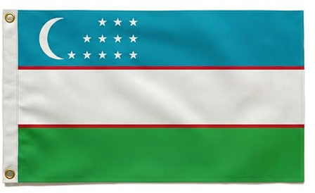 Usbekistan Fahne 90x150 cm für die WM 2026 - Premium Flagge mit Halbmond & 12 Sternen - 2 goldene Metallösen - Wetterfester Fanartikel Blau-Weiß-Grün - 100% Polyester