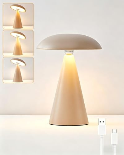 HARPER LIVING Wiederaufladbare Tischlampe, magnetische Touch-Pilz-Nachttischlampe, dimmbar, tragbare LED-Akku-Schreibtischlampe für Schlafzimmer, Wohnzimmer, Heimbüro, Kinderzimmer, mattes Khaki