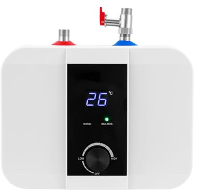 EGBNSY Scaldabagno, 1500W Scaldabagno Elettrico Istantaneo, 6L Scalda Acqua Elettrico Istantaneo, Acciaio Inox 316, Display LED, IPX4, Caldaia Elettrica per Cucina e Lavaggio Mani (33x23x24cm)