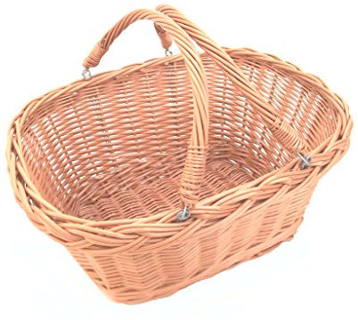Einkaufskorb, Erntekorb mit Klappbügel aus gesottener Weide