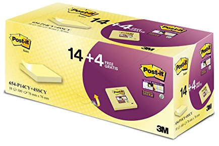 Post-it Notes, Gelb, 14 Blöcke (76 mm x 76 mm) und Post-it Super Sticky Notes 4 Blöcke GRATIS (76 mm x 76 mm) - Selbstklebende Notizzettel für Notizen, To-Do-Listen und Erinnerungen