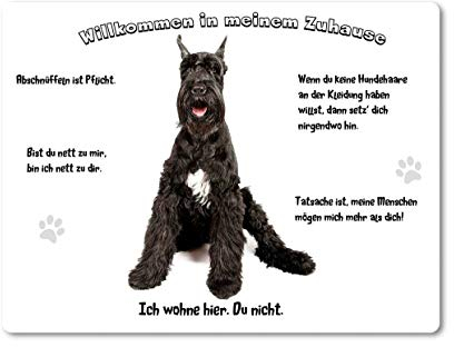 Merchandise for Fans Blechschild/Warnschild/Türschild - Aluminium - 20x30cm - - Willkommen in Meinem Zuhause - Motiv: Schnauzer/Riesenschnauzer - 02