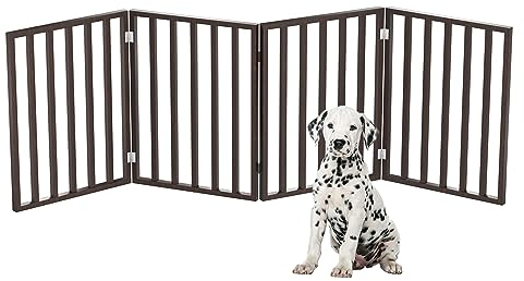 PETMAKER Pet Gate - Cerca Plegable de 4 Paneles para Perros, para escaleras, pasillos o Puertas, Puertas retráctiles de Madera Independientes de 72 x 24 Pulgadas (marrón)