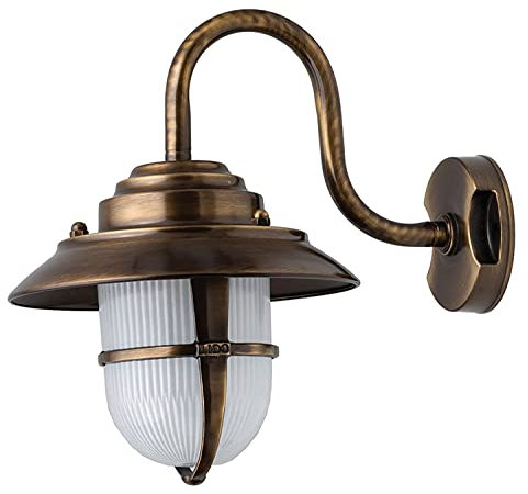Licht-Erlebnisse Antike Messing Wandleuchte IP64 maritimer Stil wetterfest Außenlampe Laterne Wand Haustür Hof Balkon