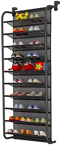 TZAMLI Zapatero de 10 niveles sobre la puerta, organizador de zapatos para colgar, ganchos de metal fuertes para despensa de armario (negro, 56 x 21 x 151 cm)