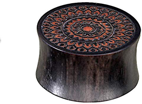 CHICNET Damen Herren Ohr Plug Piercing Flesh Tunnel Tube Dehner Expander aus Eisenholz Rosenholz in schwarz rot braun, Inlay balinesisches Mandala, Double Flared, Größen 8mm-20mm 08 mm