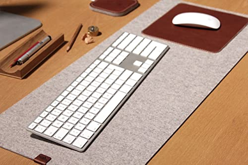 Pack & Smooch Schreibtischunterlage 74x30cm | Merino Wollfilz & Echt-Leder | Universal für Links- & Rechtshänder | Mousepad & Schreibmatte | Farbe in Hellgrau/Hellbraun