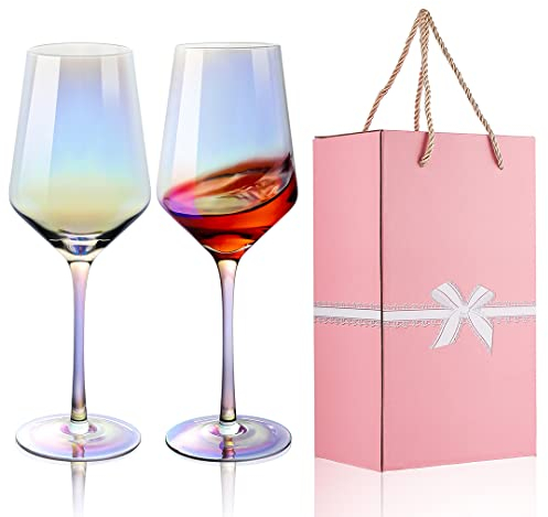 YOLIFE Schillernde Weingläser Set - 2 Kristall-Weingläser, 400 ml, Geschenke für Frauen