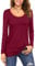 Florboom Women Casual Shirt Scoop Neck Long Sleeve Basic Tee Claret 16 18